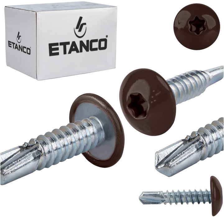 Set 500 Suruburi autoforante 4.8x22mm, pentru metal, RAL 8017, Etanco GT3 PH