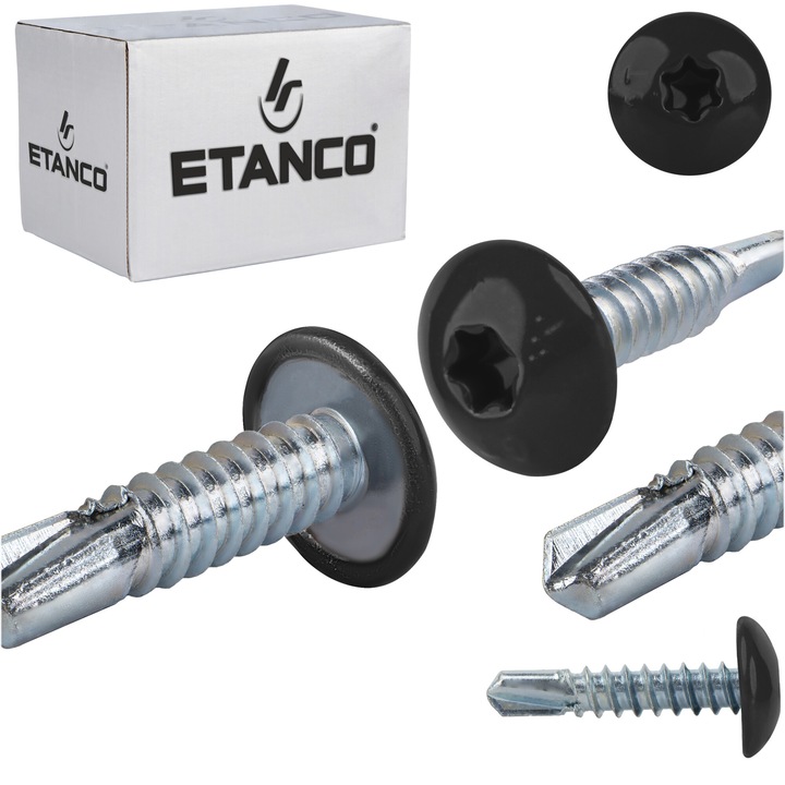 Set 500 Suruburi autoforante 4.8x22mm, pentru metal, RAL 9005, Etanco GT3 PH