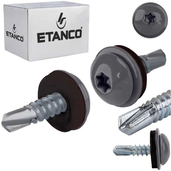 Set 250 Suruburi autoforante cu saiba 4.8x19mm, pentru metal, RAL 7024, Etanco GT3 PH (Z14)