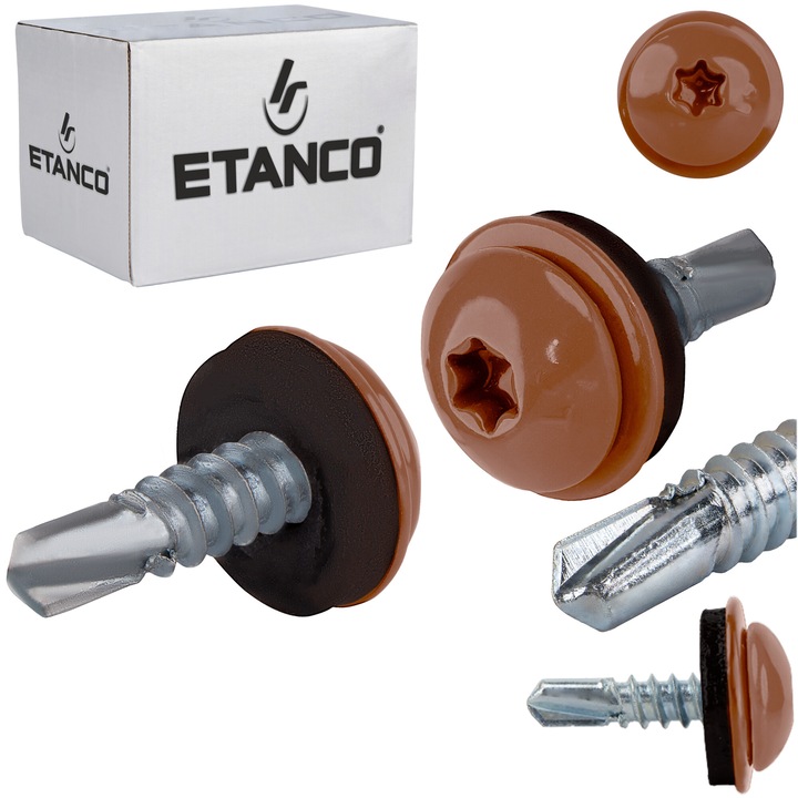 Set 250 Suruburi autoforante cu saiba 4.8x19mm, pentru metal, RAL 8004, Etanco GT3 PH (Z14)