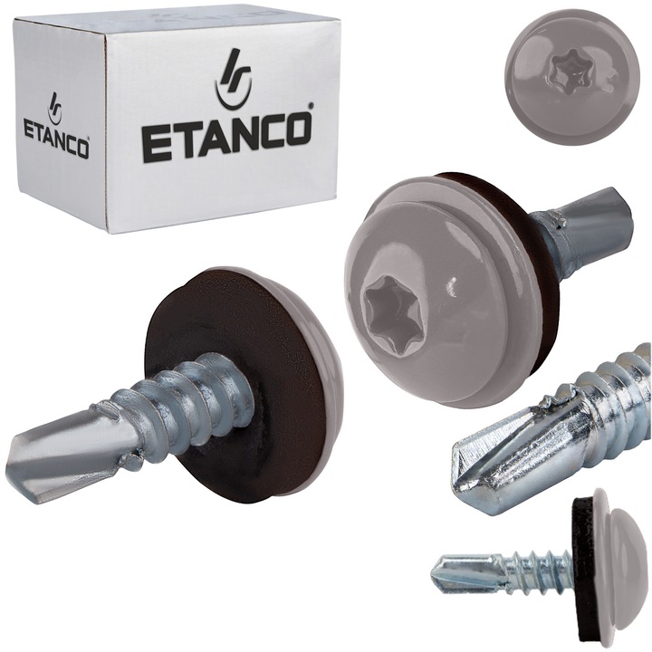 Set 250 Suruburi autoforante cu saiba 4.8x19mm, pentru metal, RAL 9007, Etanco GT3 PH (Z14)