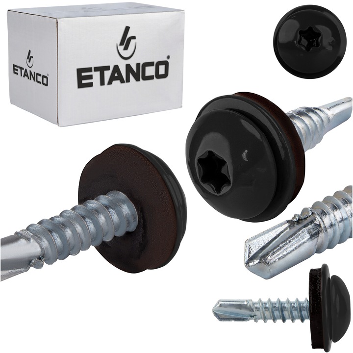 Set 250 Suruburi autoforante cu saiba 4.8x22mm, pentru metal, RAL 9005, Etanco GT3 PH (Z14)