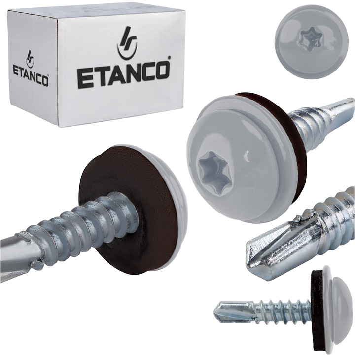 Set 250 Suruburi autoforante cu saiba 4.8x22mm, pentru metal, RAL 9006, Etanco GT3 PH (Z14)