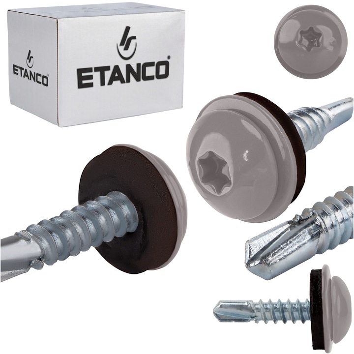 Set 250 Suruburi autoforante cu saiba 4.8x22mm, pentru metal, RAL 9007, Etanco GT3 PH (Z14)