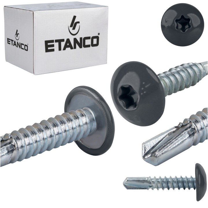 Комплект 500 самонарезни винта 5.5x25mm, за метал, RAL 7016, Etanco GT5 PH