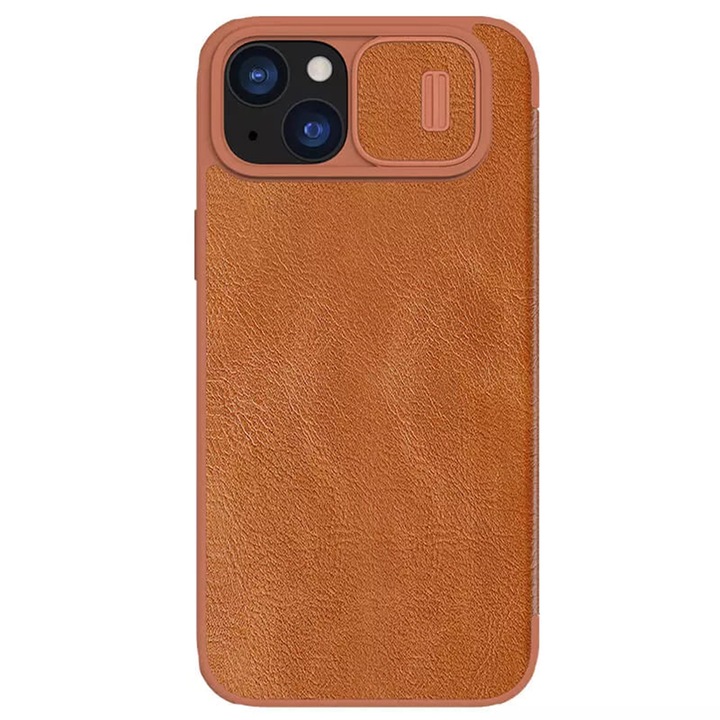 Husa Protectie Compatibila cu Qin Leather Case, Nillkin, iPhone 15 Plus - Brown