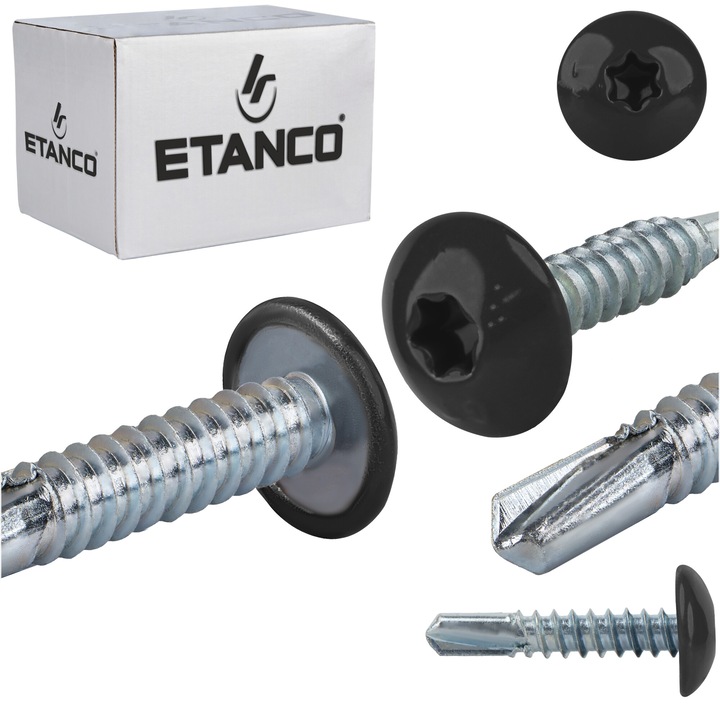 Set 500 Suruburi autoforante 5.5x25mm, pentru metal, RAL 9005, Etanco GT5 PH