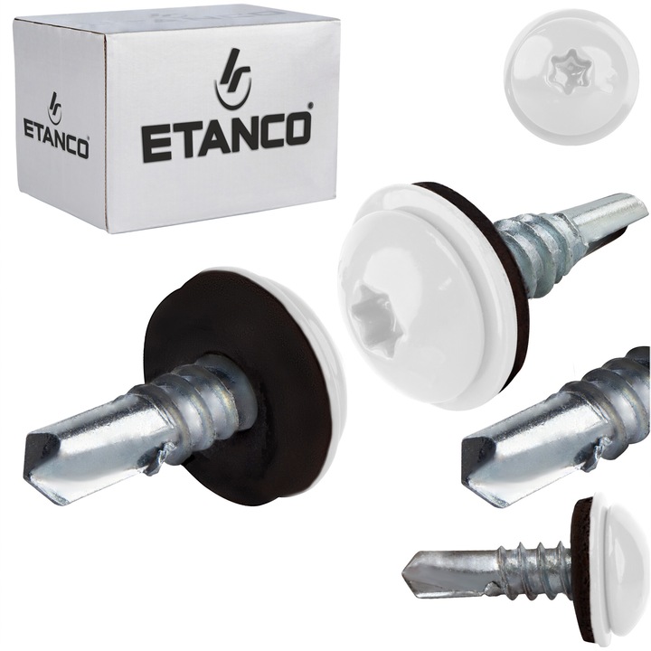 Set 250 Suruburi autoforante cu saiba 5.5x19mm, pentru metal, RAL 9010, Etanco GT5 PH (Z14)