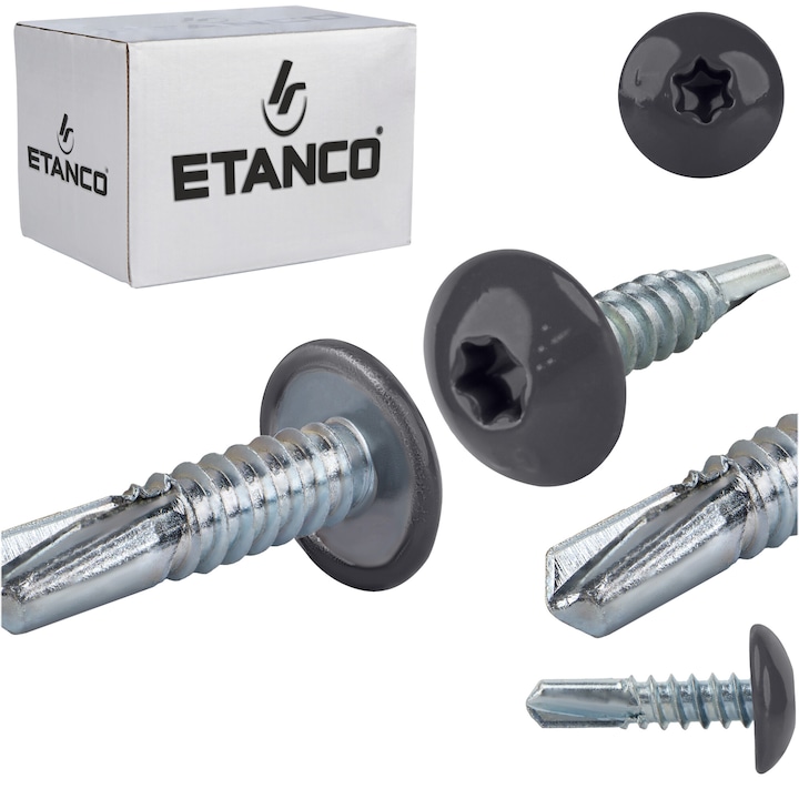 Set 500 Suruburi autoforante 5.5x19mm, pentru metal, RAL 7024, Etanco GT5 PH