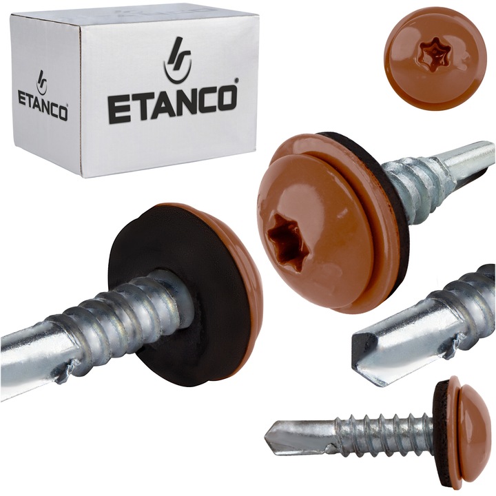 Set 250 Suruburi autoforante cu saiba 5.5x25mm, pentru metal, RAL 8004, Etanco GT5 PH (Z14)