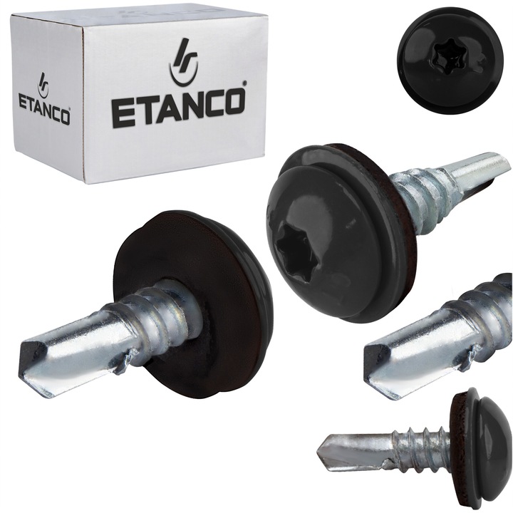 Set 250 Suruburi autoforante cu saiba 5.5x19mm, pentru metal, RAL 9005, Etanco GT5 PH (Z14)