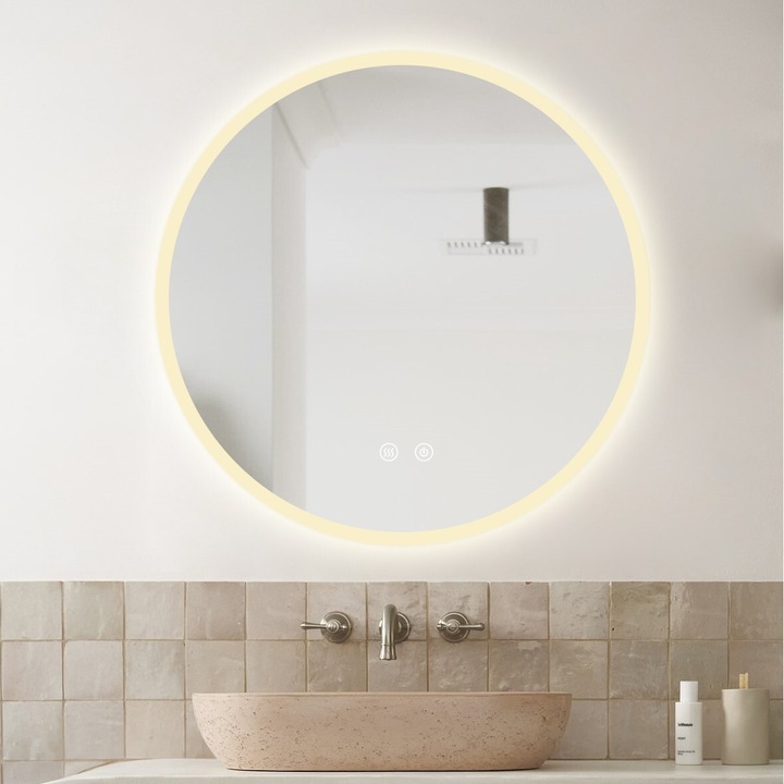 Oglinda Baie LED si Dezaburire Elit's Premium cu Senzor Touch, Lumina Rece, Calda si Neutra, 50 cm