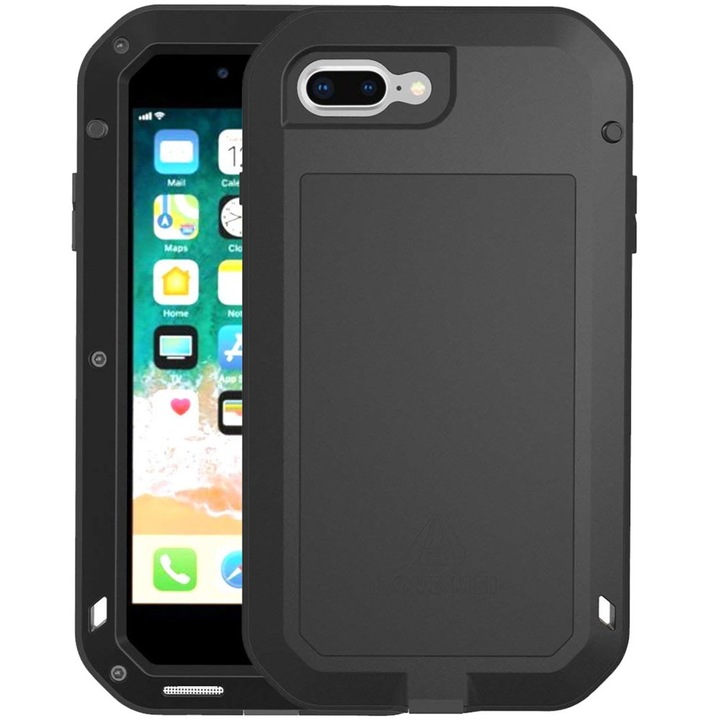 Husa telefon spate, pentru iPhone 8 Plus / 7 Plus, Love Mei, protectie completa, negru