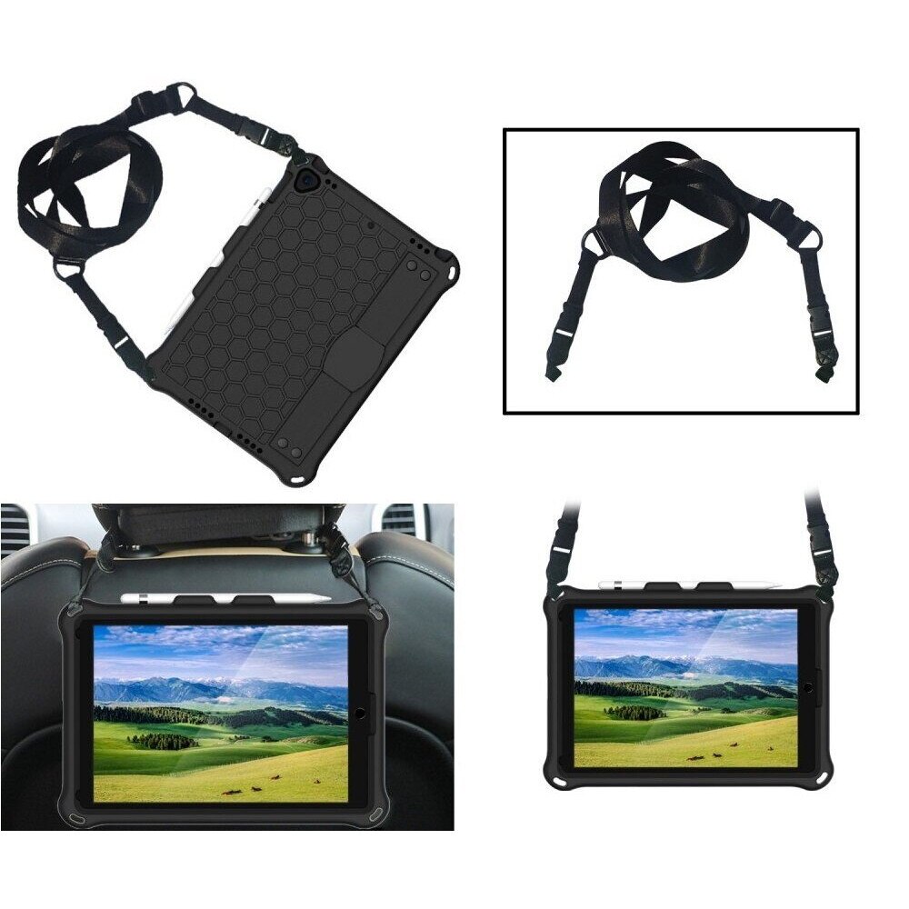 Husa iPad 10.2" 2019/2020/2021, XGSM, hibrida, rezistenta la socuri, neagra, cu suport ajustabil si curea de transport