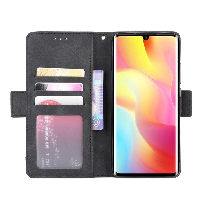 Etui pentru telefon XGSM pentru Xiaomi Mi Note 10 Lite, ecologic, cu slot pentru carduri, negru