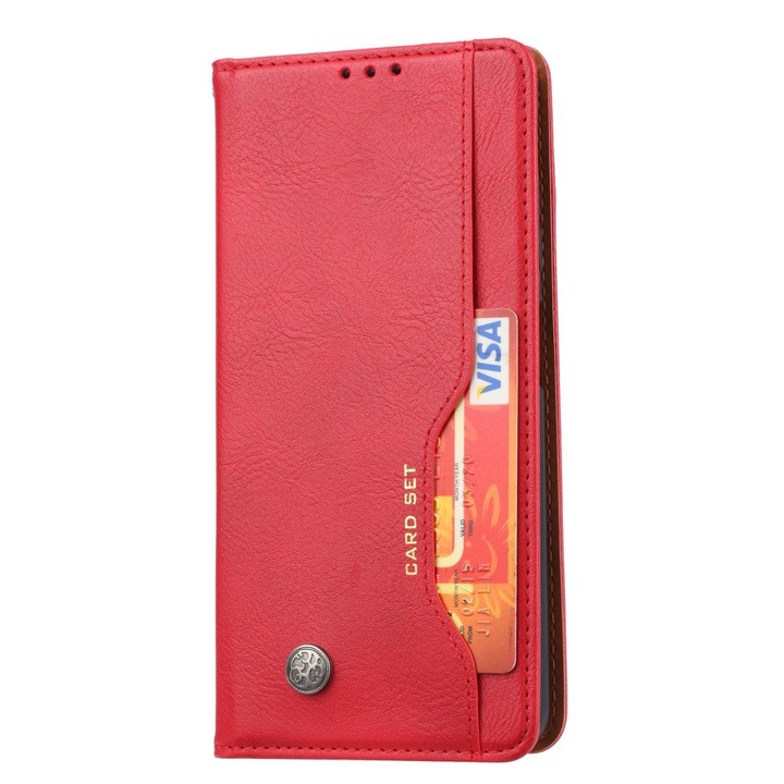 Husa telefon, ERBORD, Wallet Flexi Book, ecologica, rosie, pentru Poco X3 NFC, cu slot pentru carduri, set