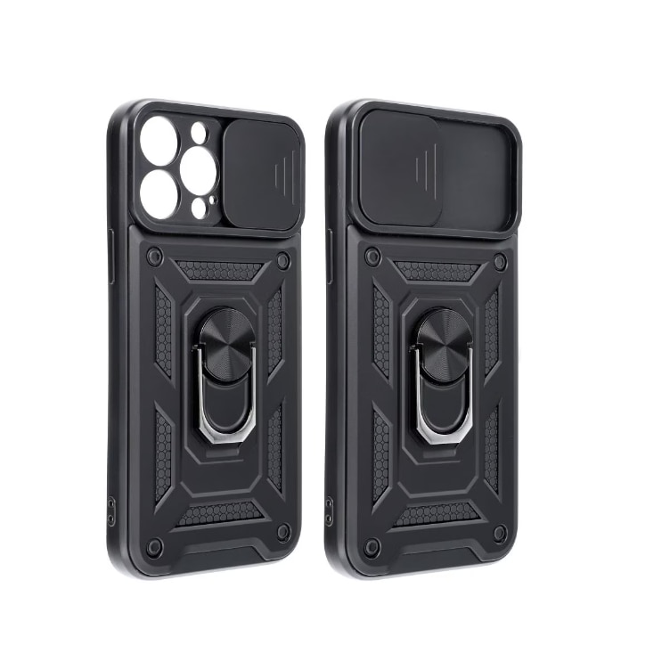 Husa telefon Mat-Tech compatibila cu iPhone 15 Pro Max, Protectie Camera, Inel, Magnet, Anti-Shock, Rugged Protection, Negru