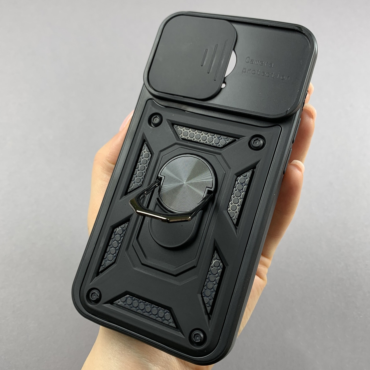 Husa telefon Mat-Tech compatibila cu iPhone 15 Pro Max, Protectie Camera, Inel, Magnet, Anti-Shock, Rugged Protection, Negru