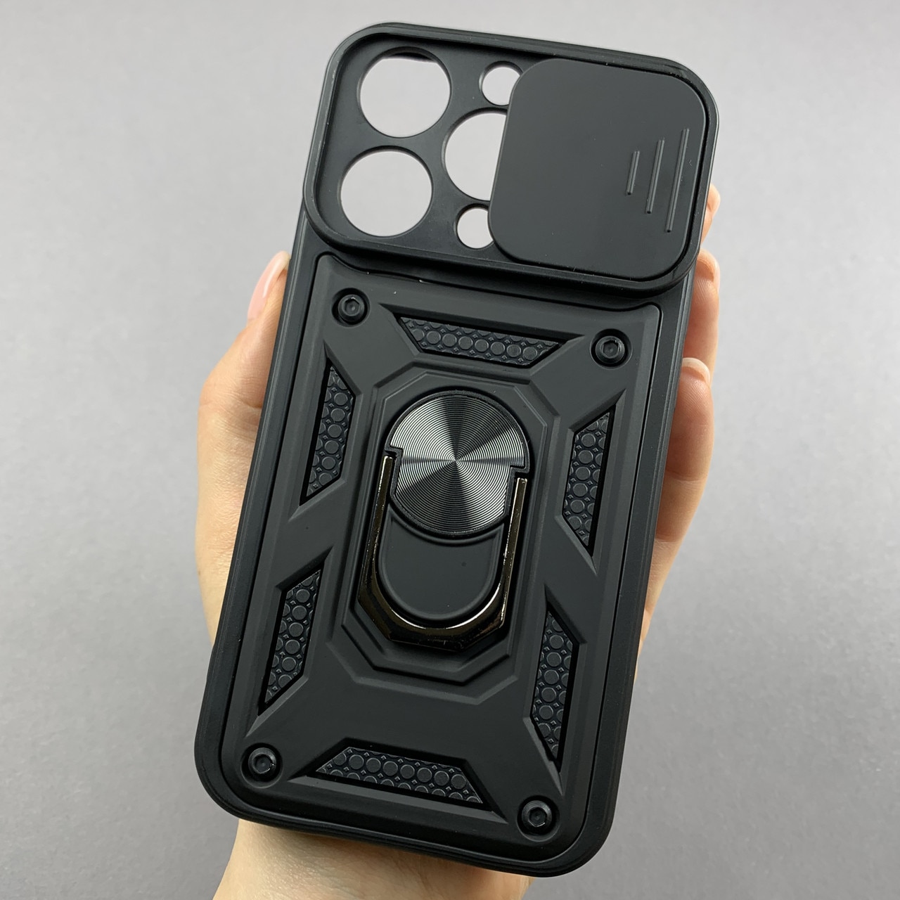 Husa telefon Mat-Tech compatibila cu iPhone 15 Pro Max, Protectie Camera, Inel, Magnet, Anti-Shock, Rugged Protection, Negru
