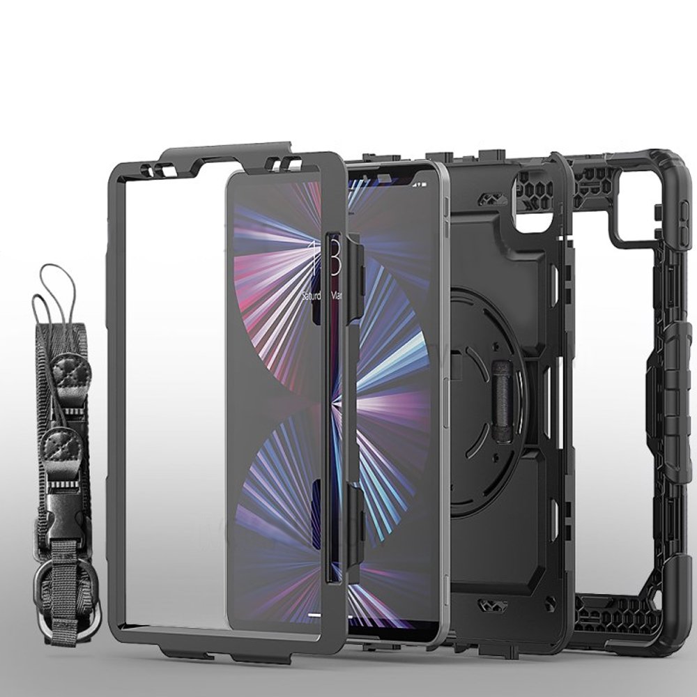 Husa blindata pentru iPad Pro 11" 2022/2021 (4/3 generatie), protectie la 360° cu spatiu pentru un stylus, negru
