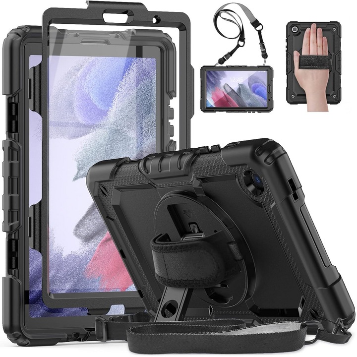 Husa tableta, XGSM suport rotativ, negru, pentru Samsung Galaxy Tab A7 Lite 8.7 T220/T225, curea ajustabila