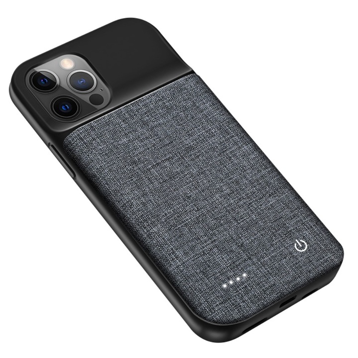 Husa cu baterie 6800mAh pentru telefon iPhone 12 Pro, XGSM, negru, Panza Oxford