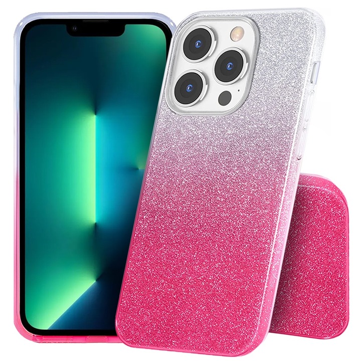 Husa telefon, XGSM, Glitter Case, flexibilitate, argintie/roz, pentru iPhone 13 Pro Max