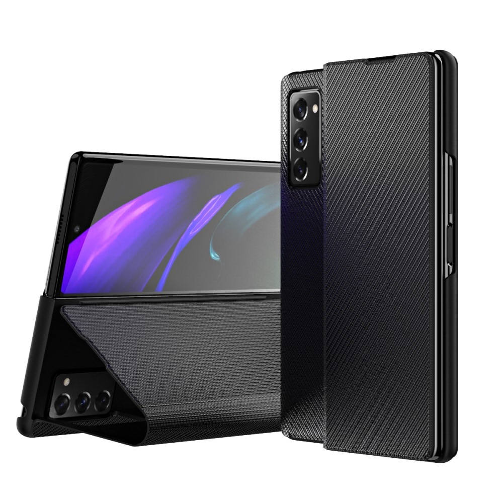 Husa Kevlar Carbon pentru Samsung Galaxy Z Fold 2 5G, XGSM, Piele ecologica, Negru