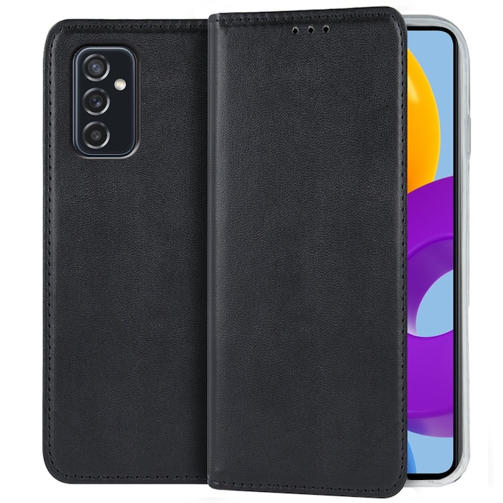 Etui Wallet ERBORD pentru Samsung Galaxy M52 5G, magnetic, negru, cu functie stand, compartiment pentru documente