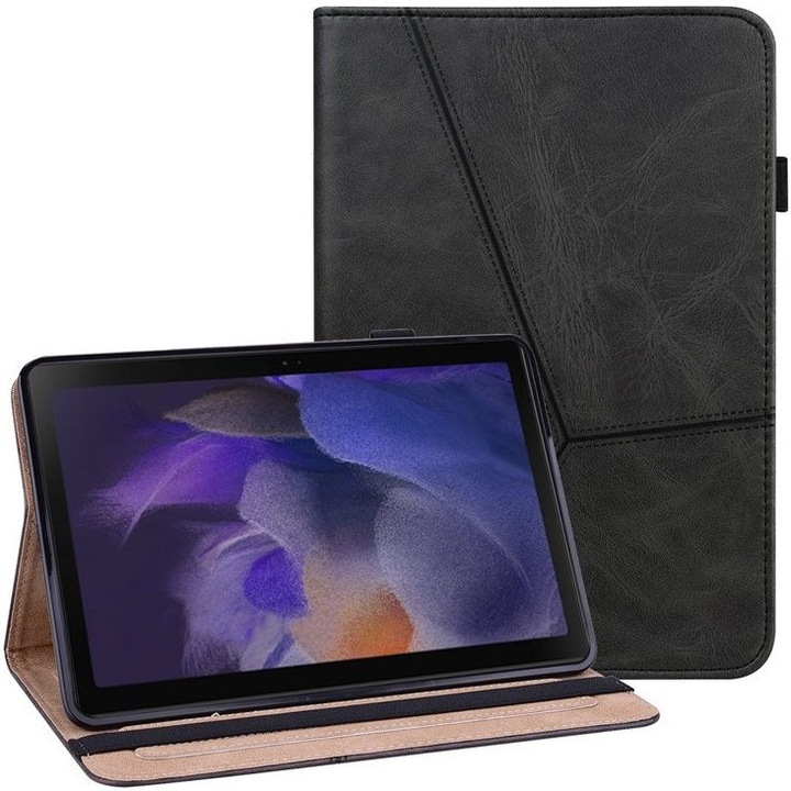 Husa tableta XGSM, pentru Samsung Galaxy Tab A8 10.5, ecologica, negru, cu functie stand, cu buzunare pentru carti de vizita