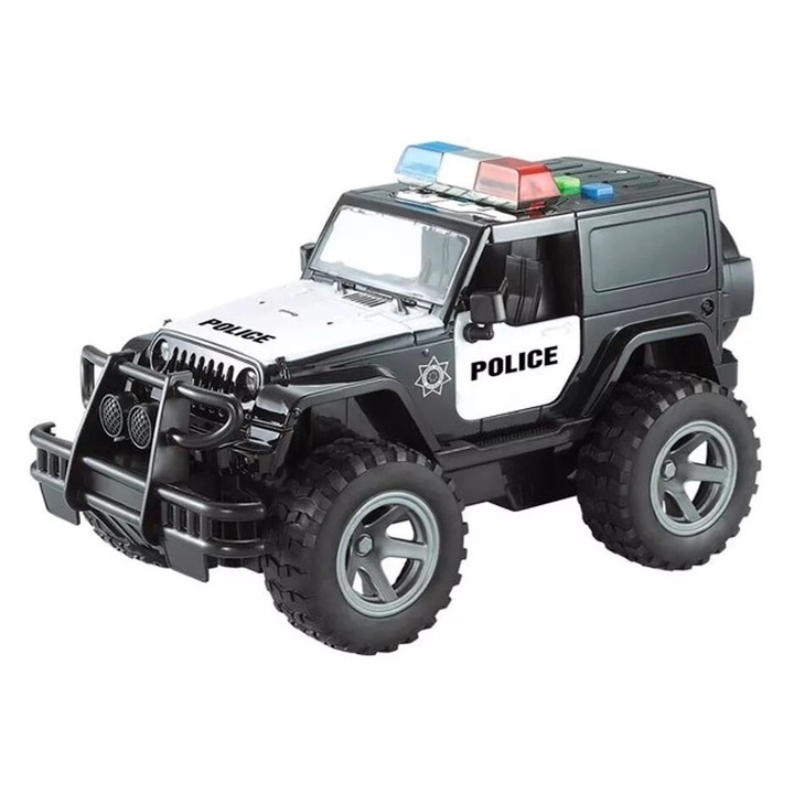 Terepjáró autó hangokkal és fényekkel 1:16 Jeep Police Black