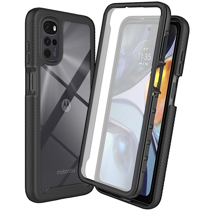 Husa telefon ERBORD pentru Motorola Moto G22, protectie socuri, folie, neagra