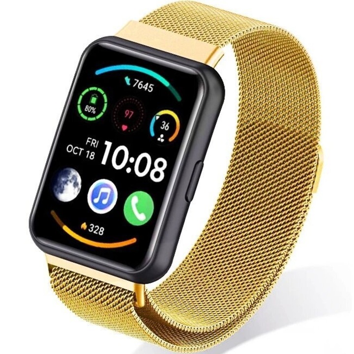 Bratara pentru Huawei Watch Fit 2, Otel inoxidabil, Auriu