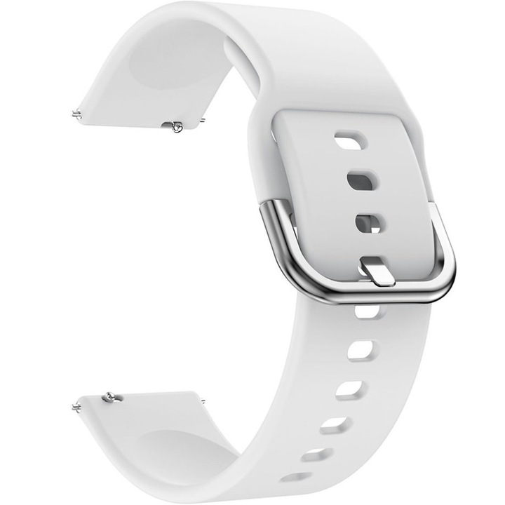 Pasek Silikon pentru Smartwatch, 20mm, Alb, Design Sportiv, Regabil