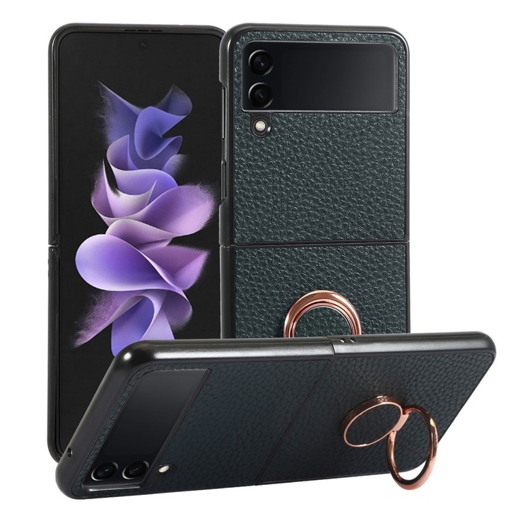 Husa telefon, ERBORD, Piele ecologica / TPU, Pentru Samsung Galaxy Z Flip 4 5G, Verde inchis