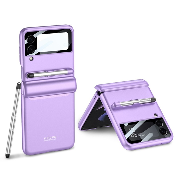 Husa telefon cu pen inclus, GKK pentru Samsung Galaxy Z Flip4 5G, Violet