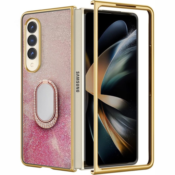 Etui Rhinestone pentru Samsung Galaxy Z Fold4 5G, stil A, transparent, cu suport, 1 set