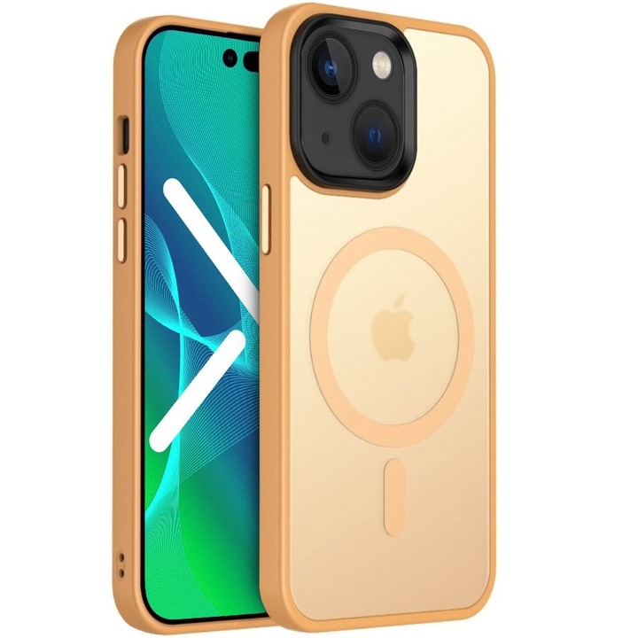 Etui telefon ERBORD Simple MagSafe, portocaliu, pentru iPhone 14 Plus, cu finisaj mat, protectie impotriva zgarieturilor