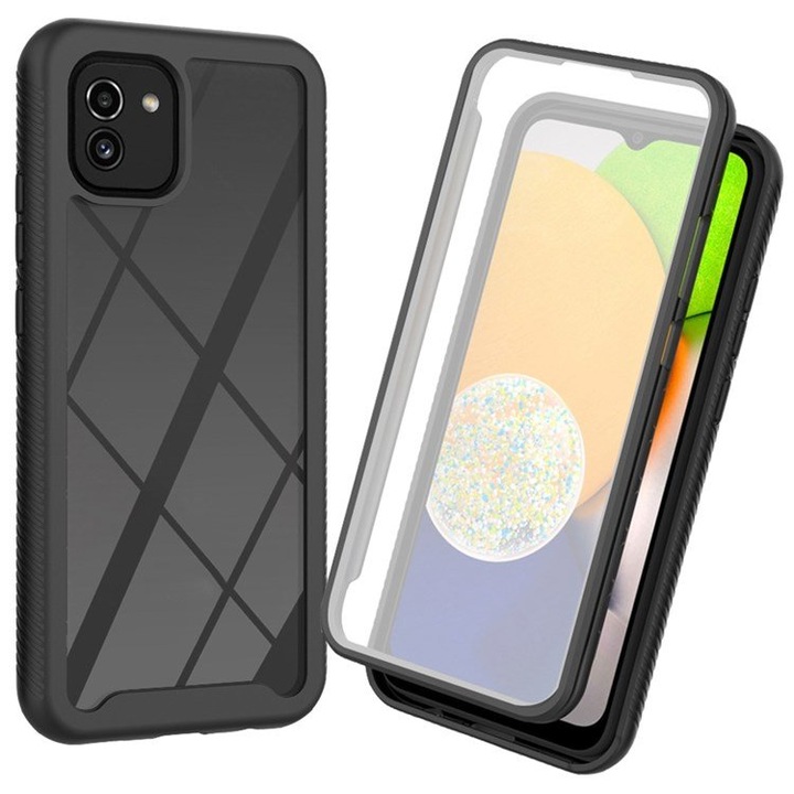 Husa Samsung Galaxy A03, XGSM, shockproof, cu folie, neagra