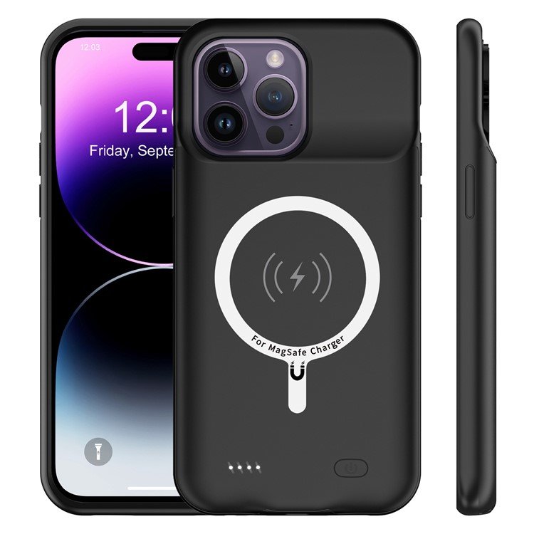 Husa cu baterie 7000mAh pentru iPhone 14 Pro, XGSM, MagSafe, plastic/TPU, Negru