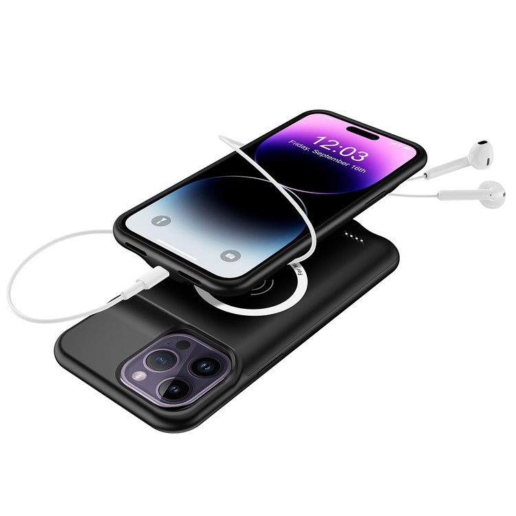 Husa cu baterie 7000mAh pentru iPhone 14 Pro, XGSM, MagSafe, plastic/TPU, Negru
