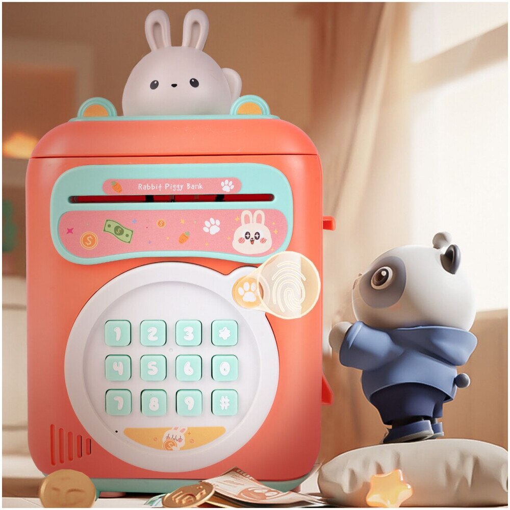Pusculita interactiva pentru copii tip seif cu cifru Pink Bunny