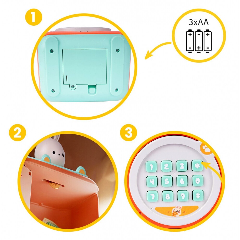 PinkRabbit ① Pusculita interactiva pentru copii tip seif cu cifru Pink