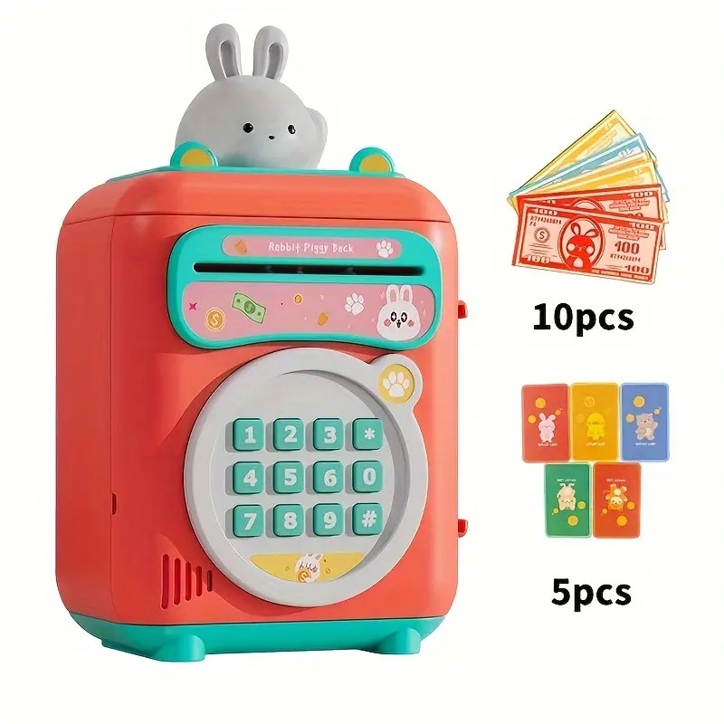 Pusculita interactiva pentru copii tip seif cu cifru Pink Bunny