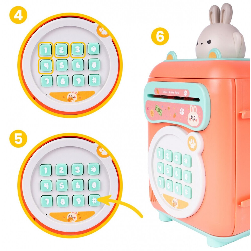 PinkRabbit ① Pusculita interactiva pentru copii tip seif cu cifru Pink