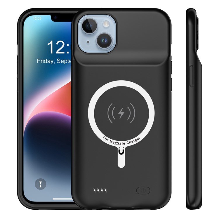 Husa cu baterie pentru iPhone 14 Plus, XGSM, 8500mAh, MagSafe, plastic/TPU, Negru