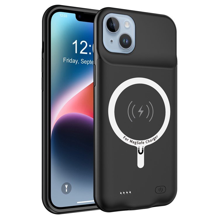 Husa cu baterie pentru iPhone 14 Plus, XGSM, 8500mAh, MagSafe, plastic/TPU, Negru