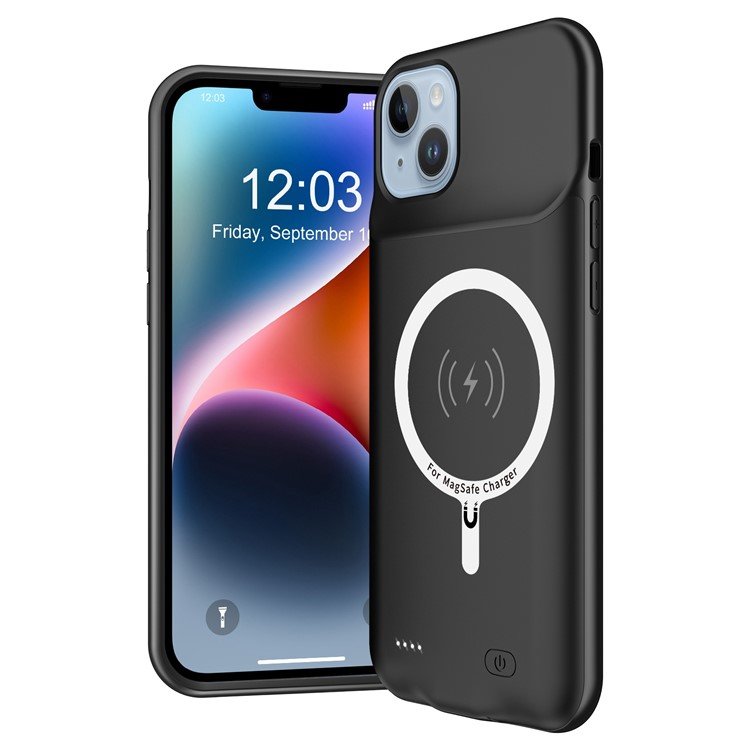 Husa cu baterie pentru iPhone 14 Plus, XGSM, 8500mAh, MagSafe, plastic/TPU, Negru