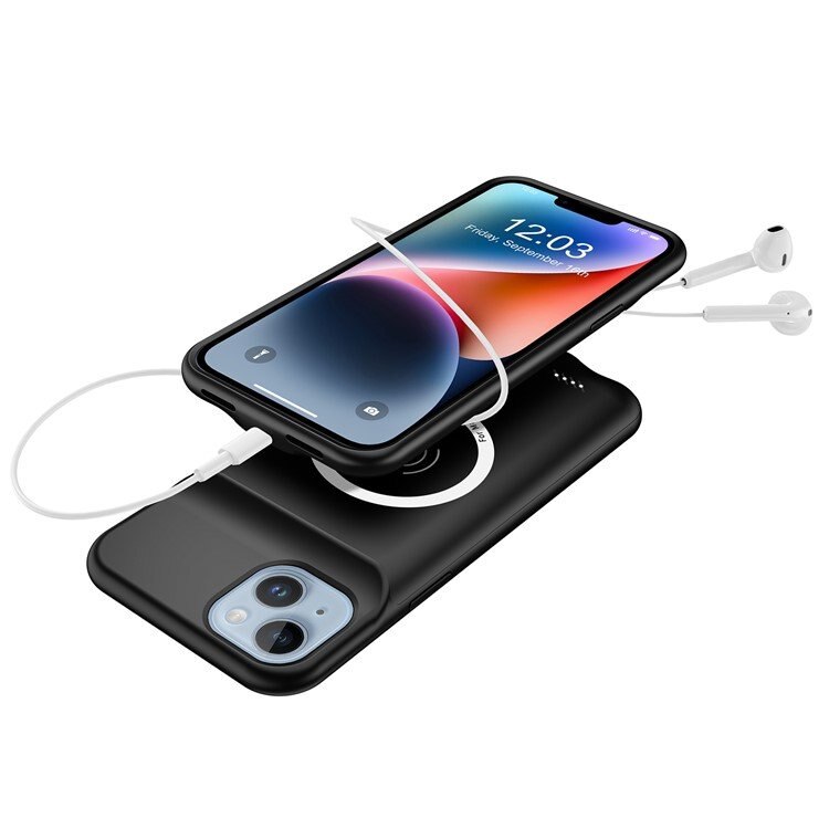 Husa cu baterie pentru iPhone 14 Plus, XGSM, 8500mAh, MagSafe, plastic/TPU, Negru