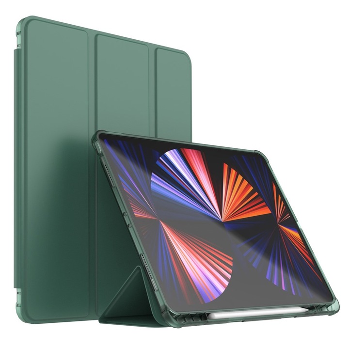 Husa pentru iPad Pro 12,9" 2022/2021/2020 (6/5/4 generatie), Smart Pencil, cu spatiu pentru un stylus, verde